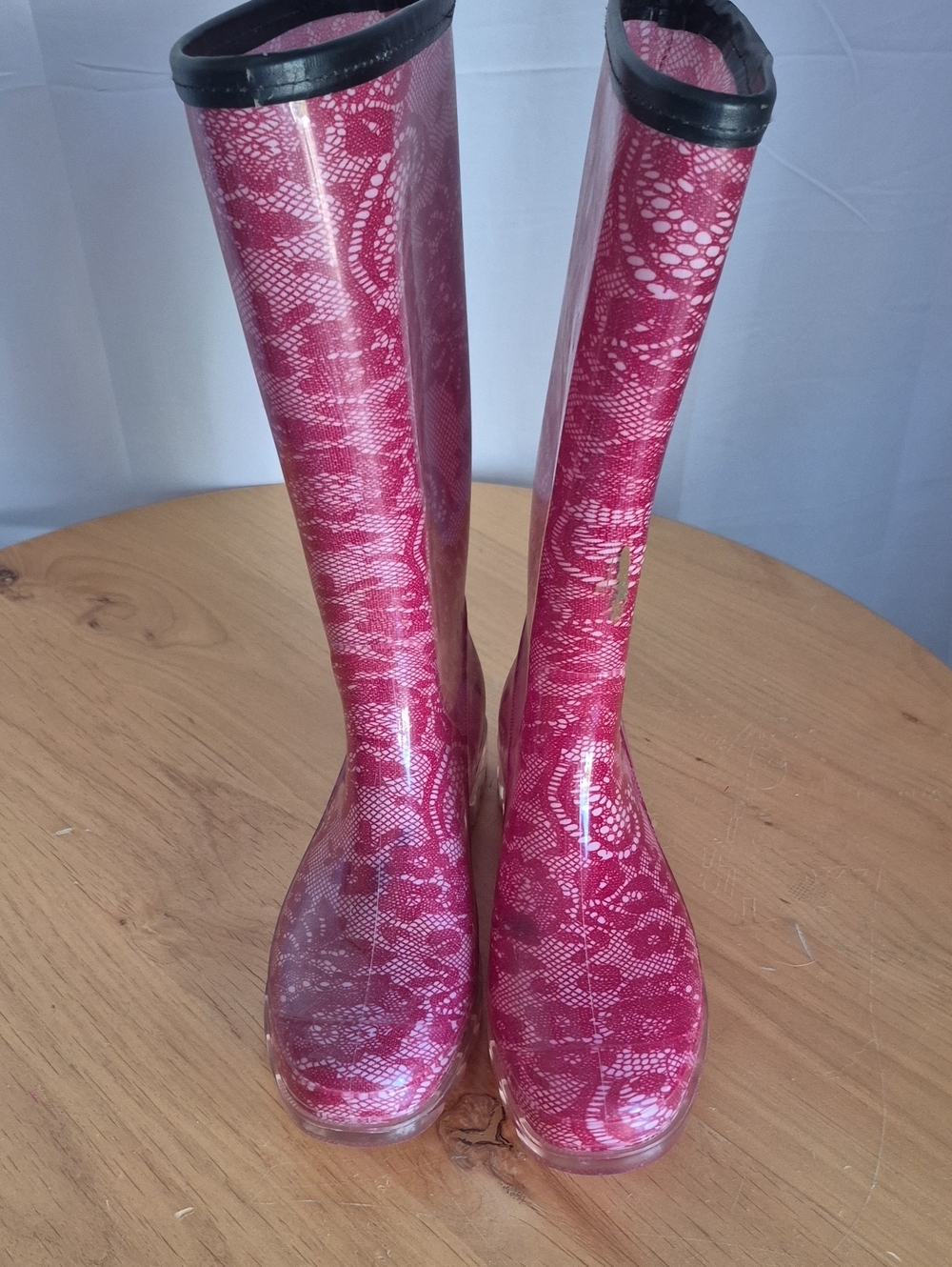 Women’s Pink Lace-Pattern Rain Boots